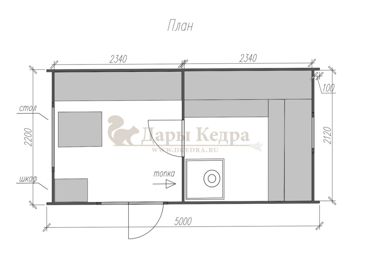 Каркасная баня «Барн» из кедра 5х2,2 метра с боковым входом