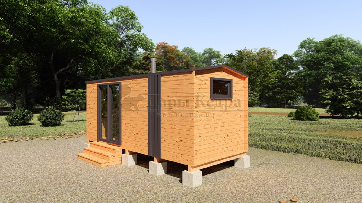 Каркасная баня «Барн» из кедра 5х2,2 метра с боковым входом