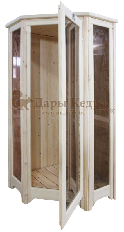 Деревянная угловая душевая кабина из кедра